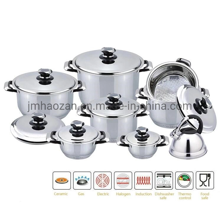 Technique Tri Ply Stainless Steel 16PCS Wide Edge Cookware Set Luxury Series